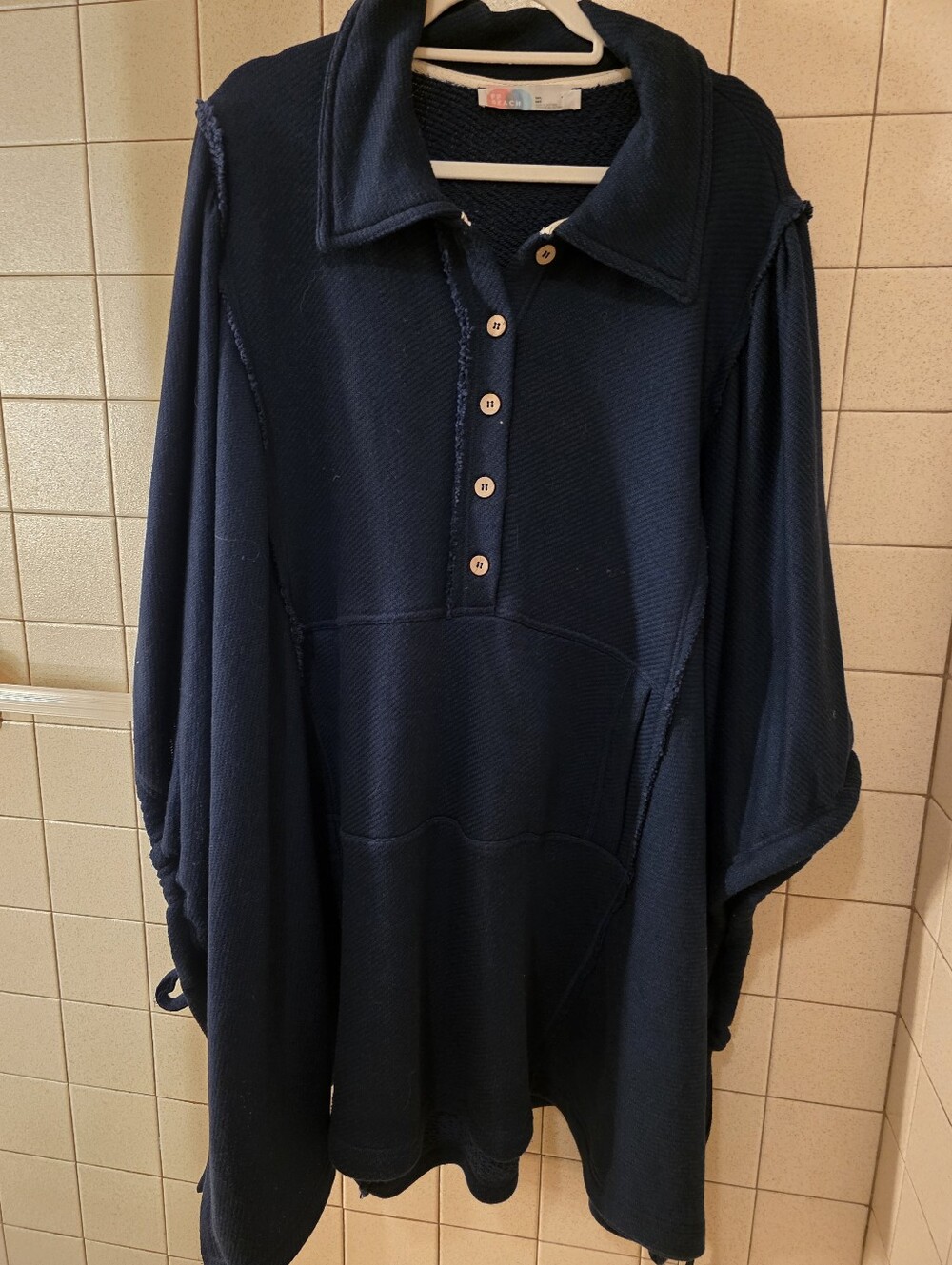 FREE PEOPLE Navy Button Front Oversized Pullover